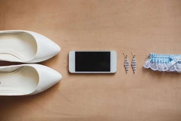 A flat lay arrangement of various SHEIN shoe styles (sneakers, heels, flats), showcasing their diversity in design and color, with a smartphone displaying the SHEIN app in the foreground.