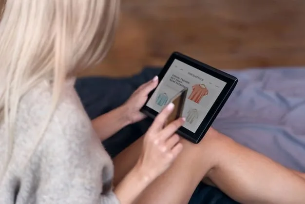 A close-up of a hand pointing to a sizing chart on a SHEIN product page on a smartphone, highlighting the centimeters measurement.