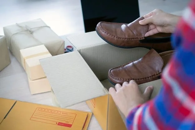 A package from SHEIN being prepared for return, with shoes carefully placed inside, emphasizing the return process.