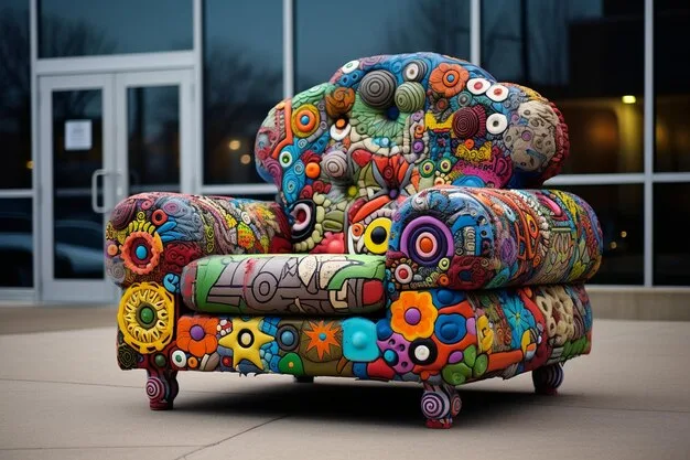 A vibrant, eclectic living room that exemplifies personalized expression, featuring unique art pieces, colorful throws, antique furniture mixed with modern elements, and personal mementos on display, reflecting a rich life story.