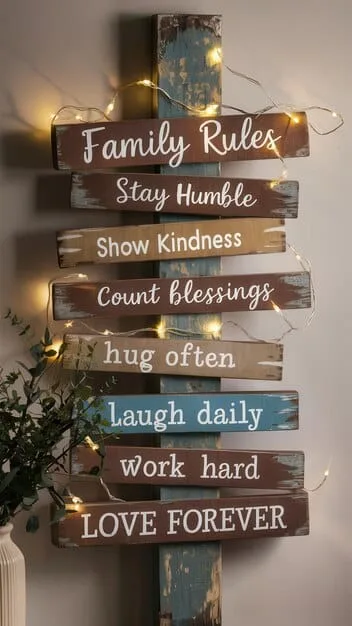 A close-up of a rustic wooden sign with a witty