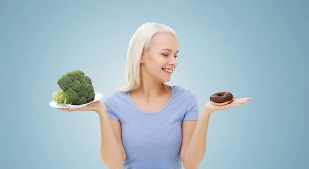 A nutritionist pointing to a balanced plate of food, emphasizing the role of diet in overall health, with a focus on nutrient-rich foods that benefit hair.