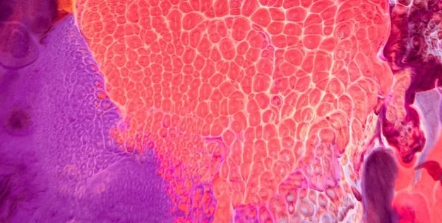 A detailed microscopic view of skin cells, with vibrant, almost glowing areas suggesting cellular regeneration and health.