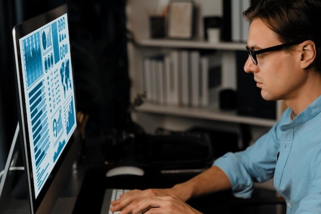 A close-up shot of a data analyst working on a computer, reviewing data sets related to public safety. The focus is on the screen displaying complex data visualizations, highlighting the importance of accurate data analysis.