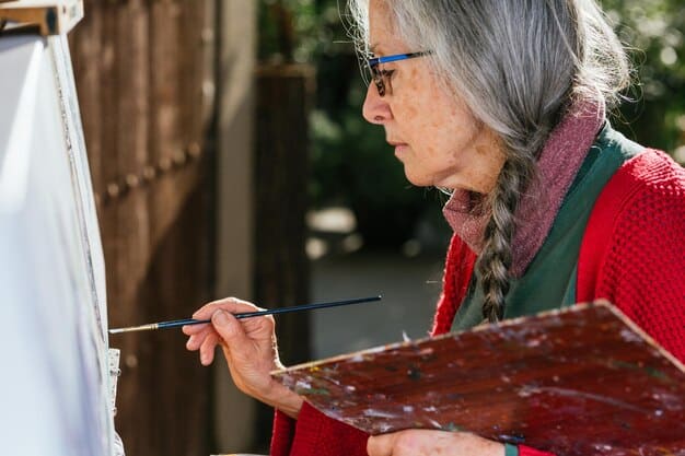 A close-up shot of an artist painting a portrait of an elderly woman who is a long-time resident of the community. The artist is capturing the details of her face and the stories etched in her wrinkles, showcasing the wisdom and resilience of the town's elders.