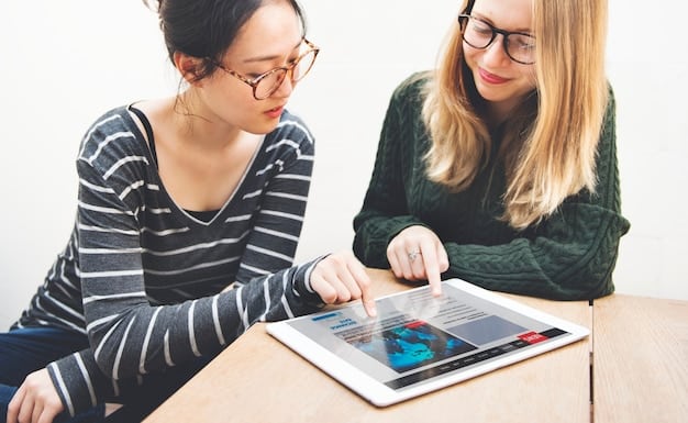 A teacher helping a student use an adaptive learning platform on a tablet. The tablet interface shows personalized learning paths and progress tracking.