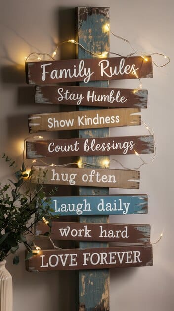 A close-up of a rustic wooden sign with a witty 
