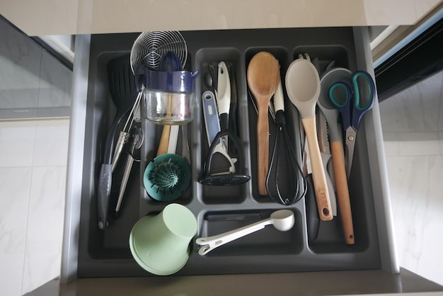 An organized kitchen drawer filled with wooden utensils, neatly separated by SHEIN drawer dividers, showcasing functional aesthetic.