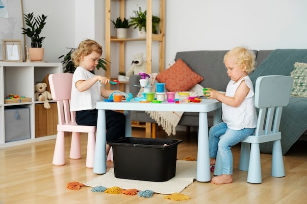 A child's room corner featuring modular storage cubes filled with toys, a small child-sized table and chair, and a vibrant playmat, illustrating effective organization and a dedicated activity zone.