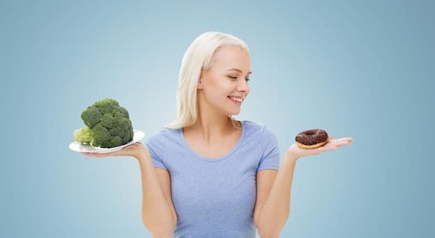 A nutritionist pointing to a balanced plate of food, emphasizing the role of diet in overall health, with a focus on nutrient-rich foods that benefit hair.