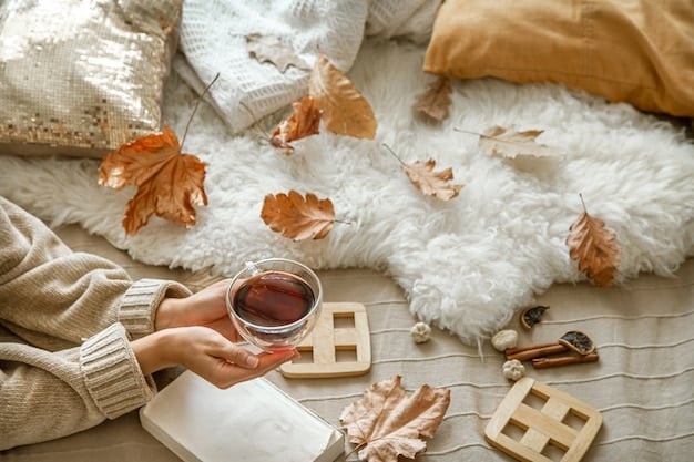 A close-up shot of a cozy, oversized shearling tote bag in a warm neutral color, resting on a wooden bench amid scattered autumn leaves, showcasing its soft texture.