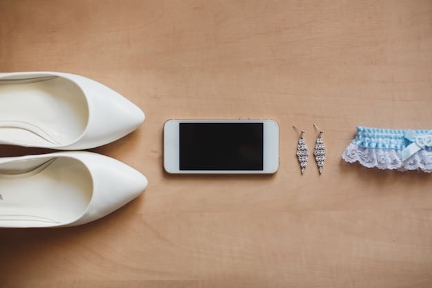 A flat lay arrangement of various SHEIN shoe styles (sneakers, heels, flats), showcasing their diversity in design and color, with a smartphone displaying the SHEIN app in the foreground.